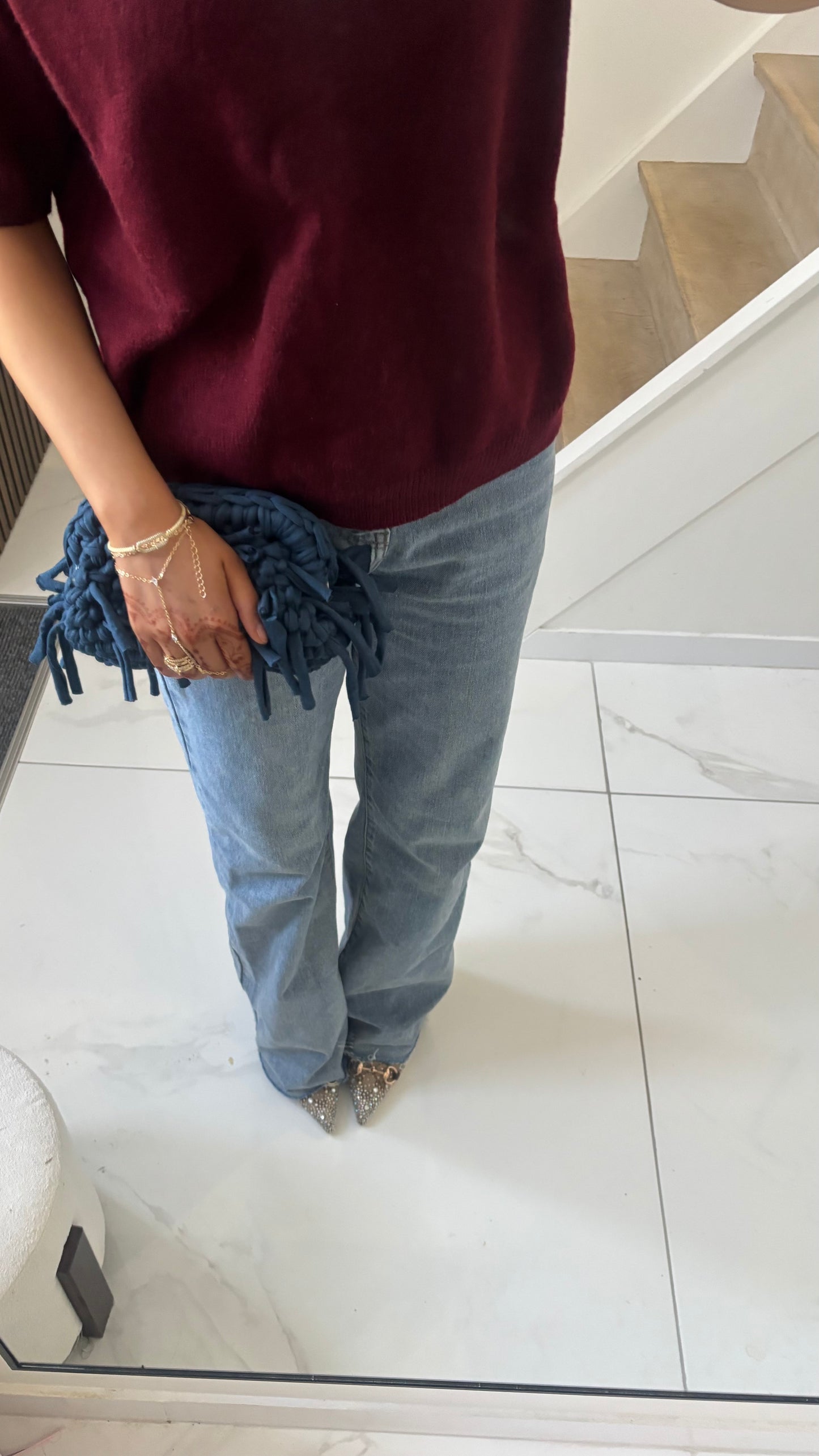 Blue Fringe Clutch