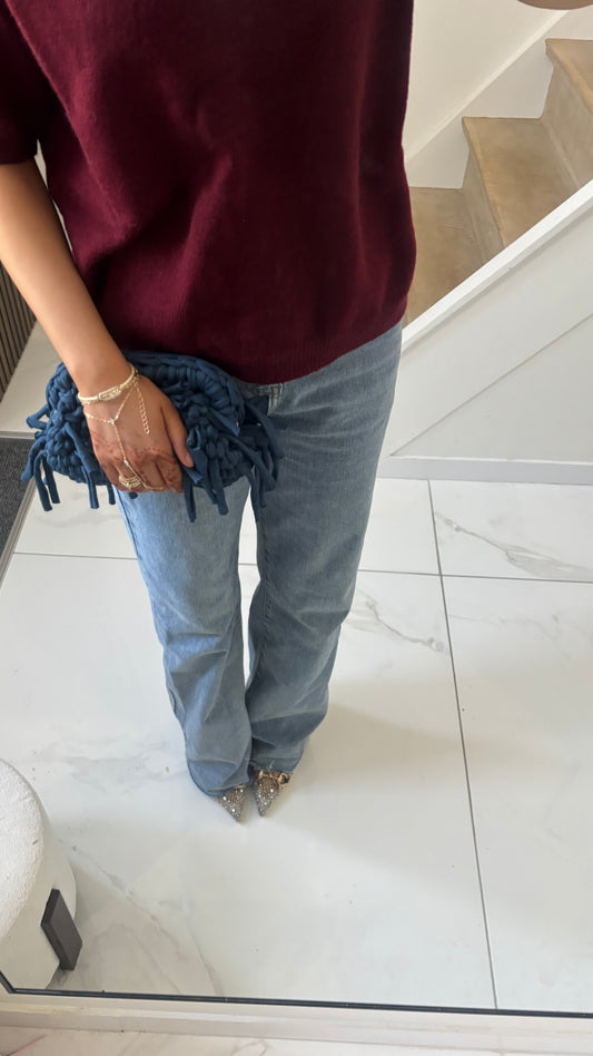 Blue Fringe Clutch